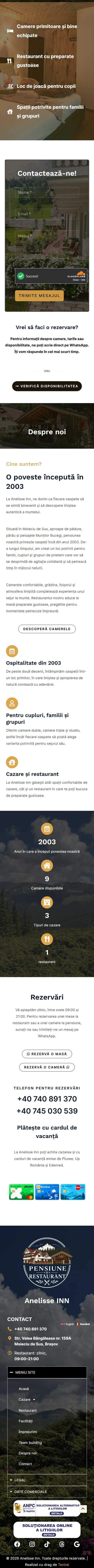 Continuarea homepage-ului Anelisse Inn pe mobil
