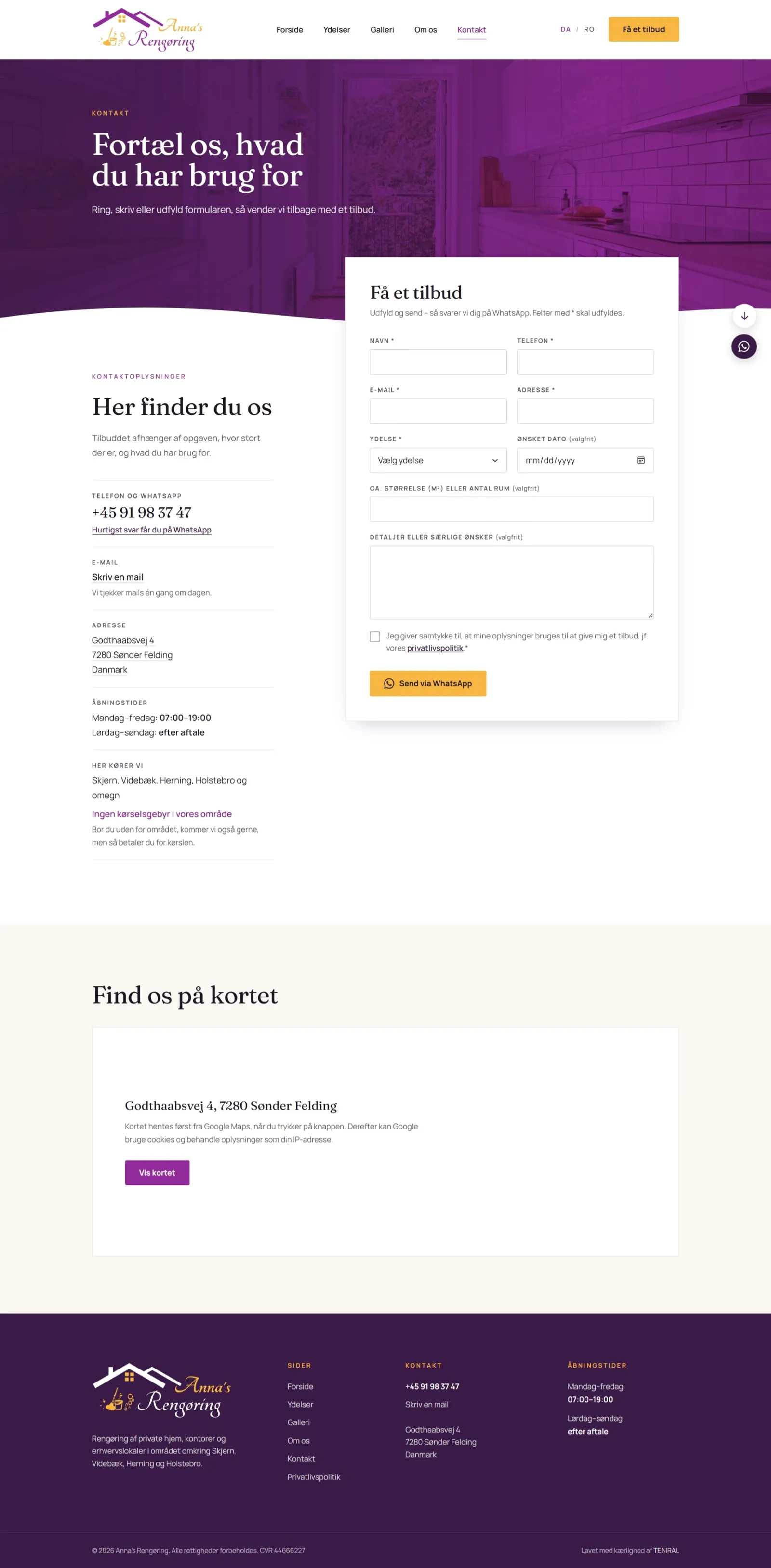 Pagina de contact și cerere de ofertă pe desktop