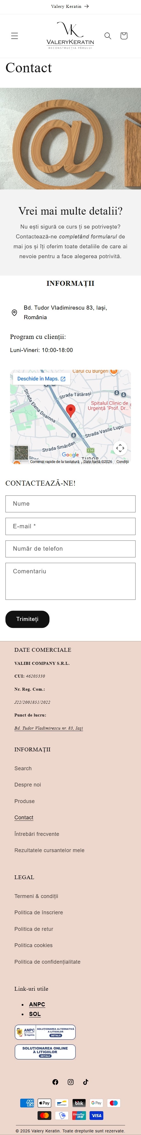 Pagina de contact pe mobil