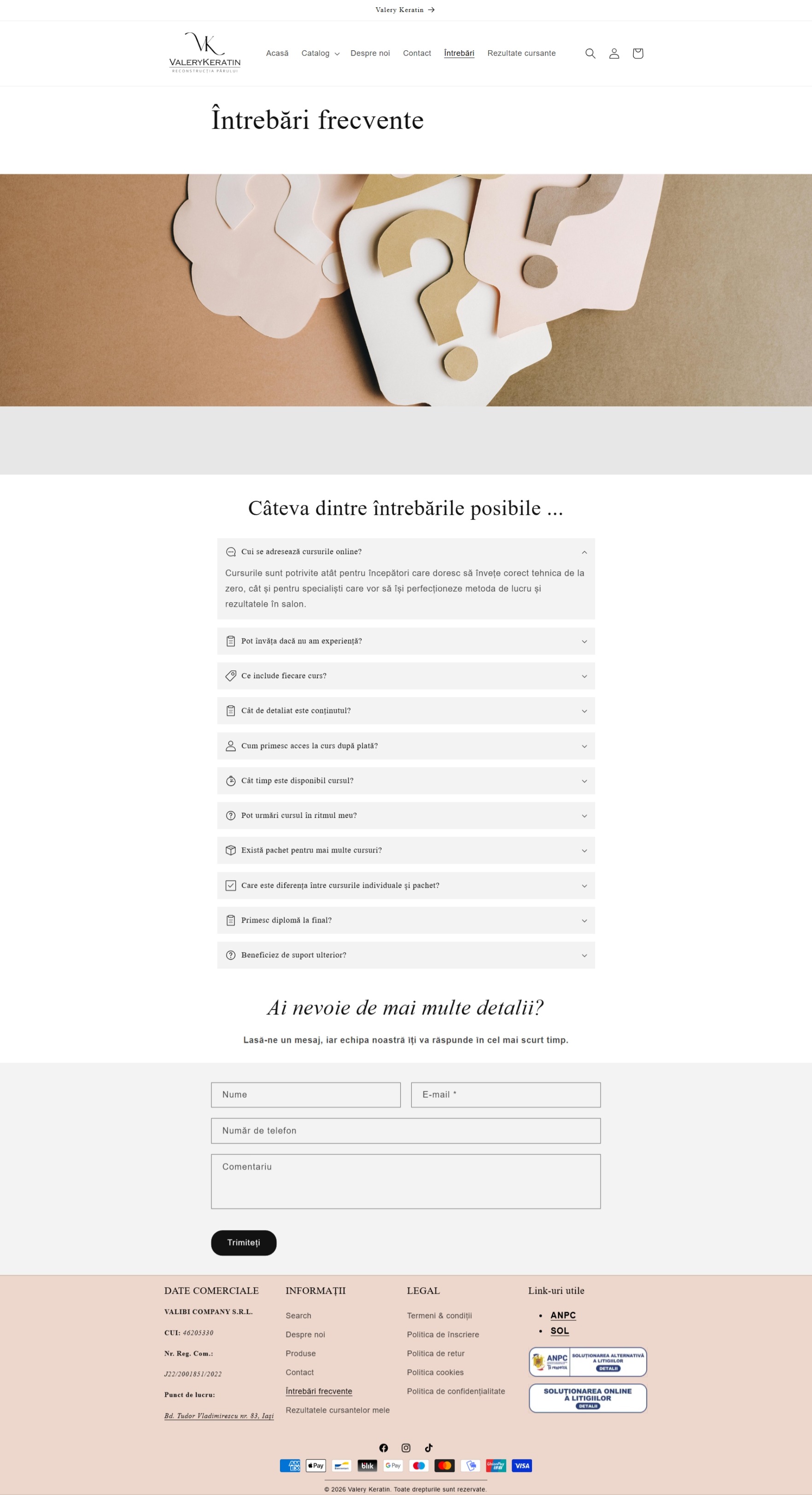 Pagina de întrebări frecvente pe desktop