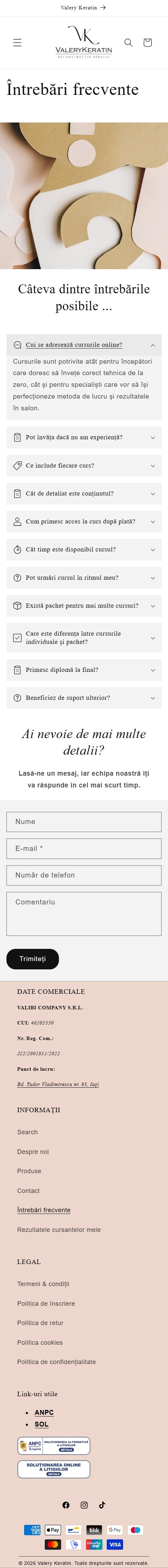 Pagina de întrebări frecvente pe mobil