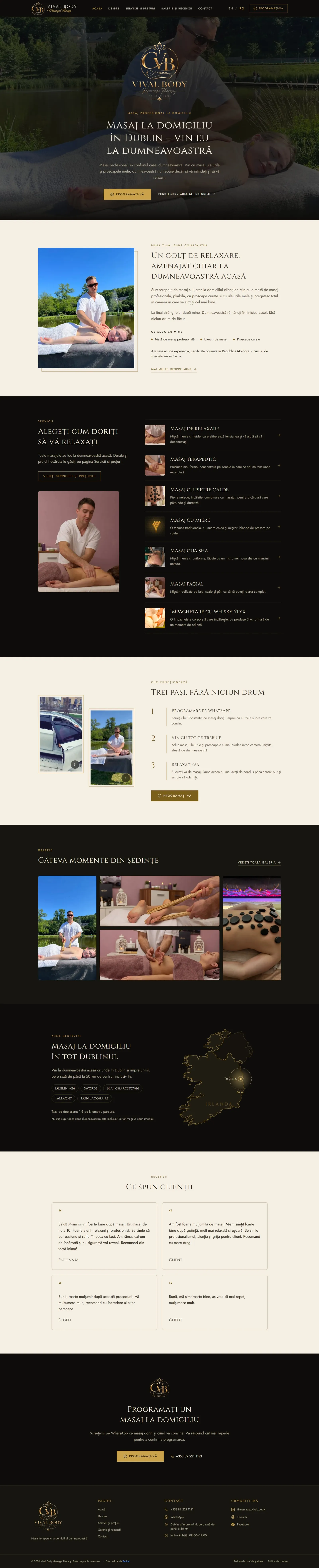 Homepage-ul complet Vival Body pe desktop