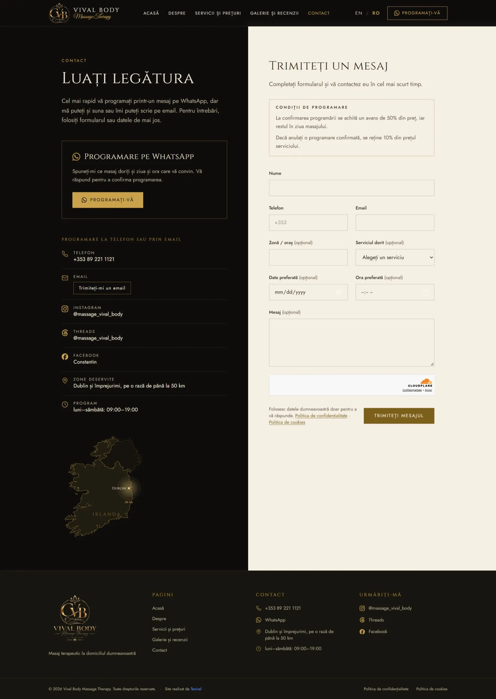Pagina de contact pe desktop