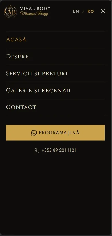 Meniul de pe mobil, cu schimbarea limbii
